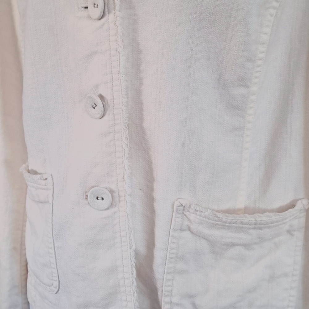 J. Jill  Linen Blend Fringe Trim Blazer Jacket In White Size 12 - Picture 3 of 11